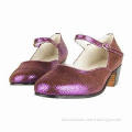 Ballroom Practice Dance Shoes for Children, with Gold/Black Leather/Glitters Leather Upper